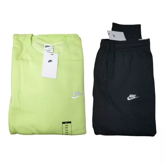 Nike Club Fleece Men's Size 2XL Sweatsuit Black Neon Volt Warm Up Hoodie Pants - Picture 1 of 15